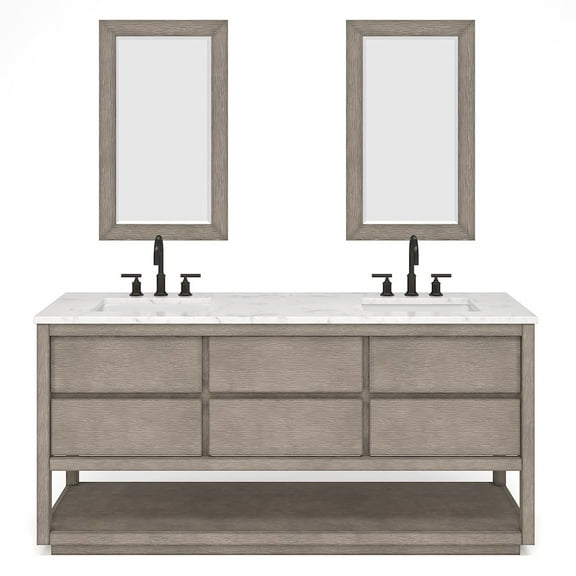 Water Creation Oakman 72" Double Sink Wood Bath Vanity with Mirrors in Gray Oak