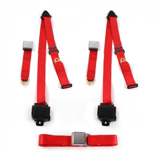 Camaro 19671969 Airplane 3 Point Red Retractable Bench Seat Belt Kit