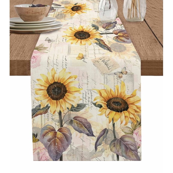 Sunflower Table Runner 70 Inches, Yellow Summer Botanical Farmhouse Flower Bed Runner Dresser Scarves Tabletop for Indoor Outdoor Parties/Ceremony/Banquet, 13" x 70"