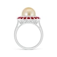 thumbnail image 2 of Angara Golden South Sea Cultured Pearl & Ruby Double Halo Ring in 14K White Gold for Women | June Birthstone Jewelry for Her, 2 of 8