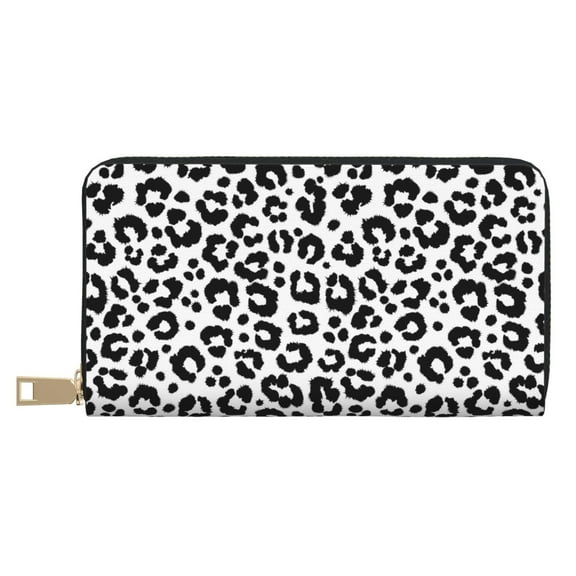 Leather Thin Slim Wallets for Women Men - trendy black white Leopard print Clutch Card Wallet for Women Men with Zipper