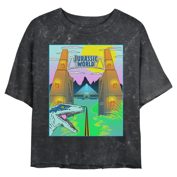 Juniors Jurassic World Retro Neon Gates T Shirt