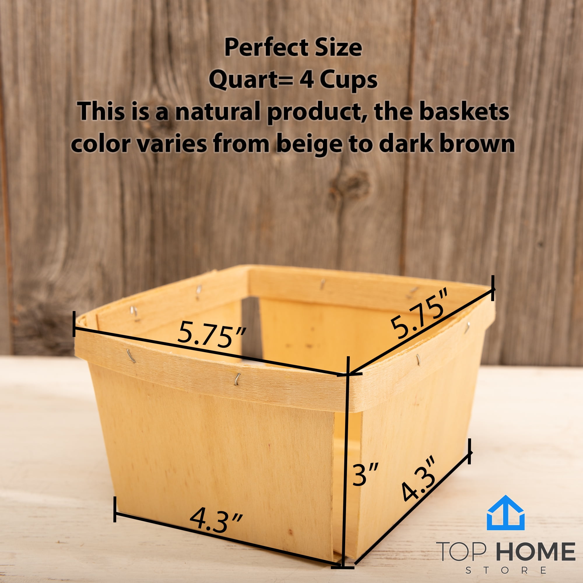 Top Home Store Wooden Berry Baskets – 25 Pack, 5.75" Square Vented Natural Wood Baskets for Farmers Market, Fruit Picking, Arts & Crafts, Decor, Gift Baskets
