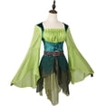 thumbnail image 4 of Medieval Dress for Women Long Lace Up Bell Sleeve Square Collar Renaissance Asymmetrical Skirt Green 2XL, 4 of 9