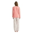 thumbnail image 2 of GLOBAL Women's Pajama Set Long Sleeve Coral Fleece Top & Cotton Flannel Elastic Waist Pants S-XXL, 2 of 6