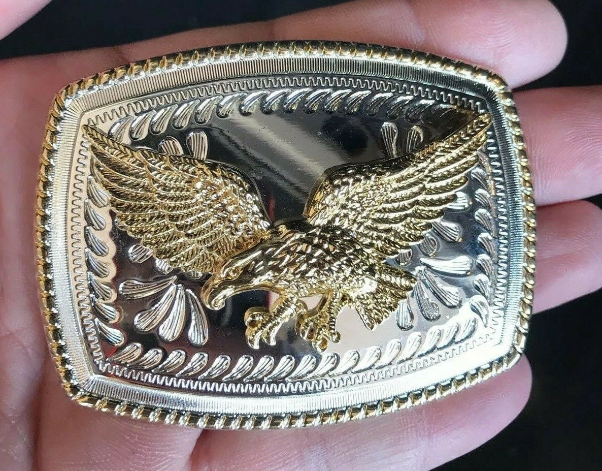 Vintage Silver-tone Eagle Belt Buckle Eagle Star Oval Metal Silver Belt Buckle
