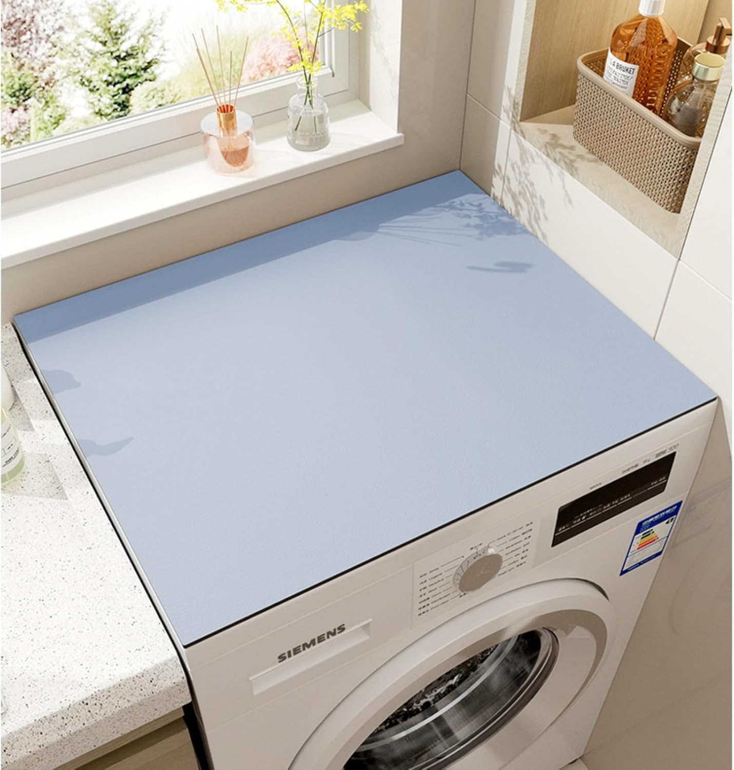 24"x24" Washer Dryer Cover - Non-Slip Washing Machine Top Mat, Cut-to-Fit Laundry Machine Protector for Kitchen/Home, Absorbent Quick-Dry Pad (Blue, 24''x24'')