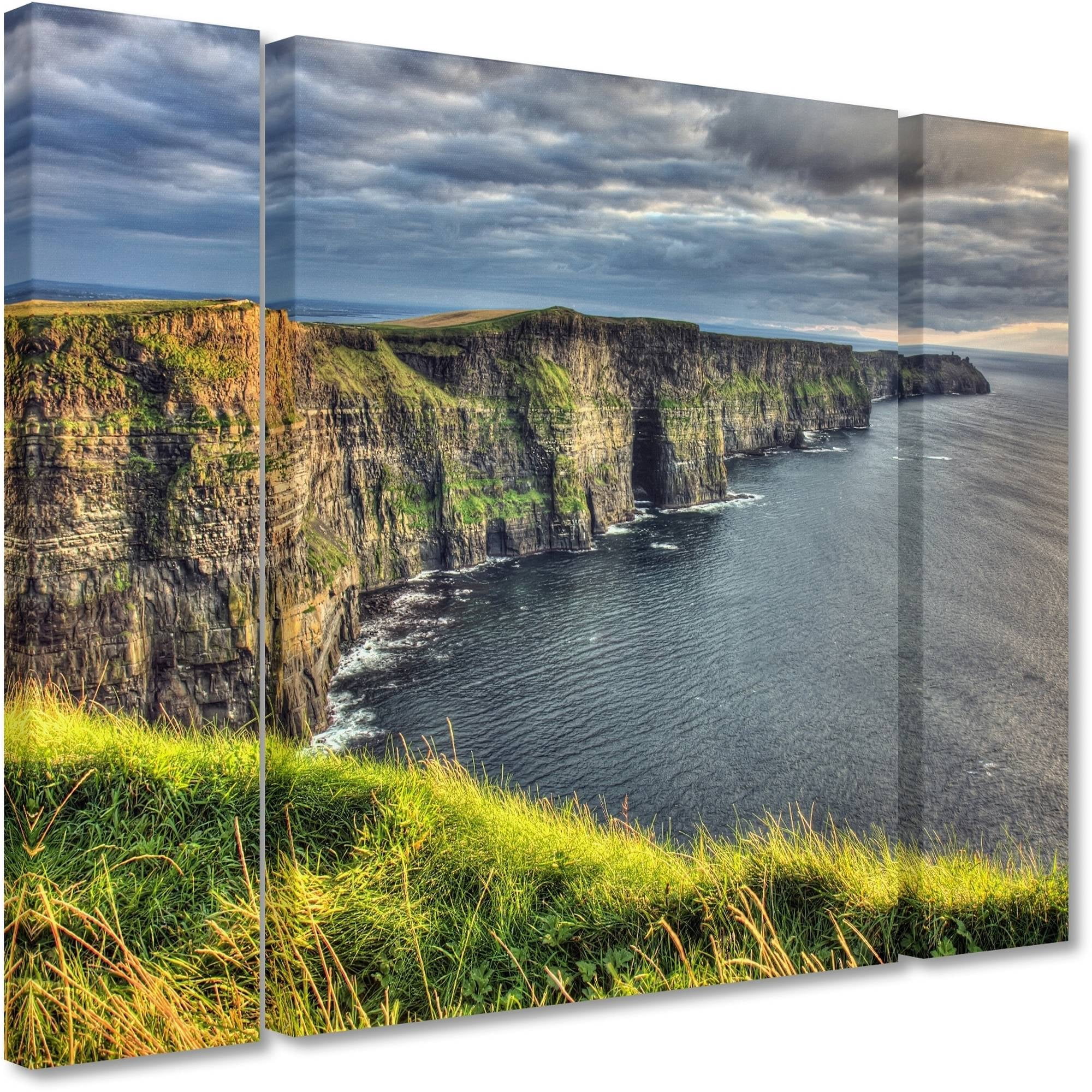 Trademark Fine Art "Cliffs of Moher Ireland" Canvas Art by Pierre Leclerc Three Panel Set
