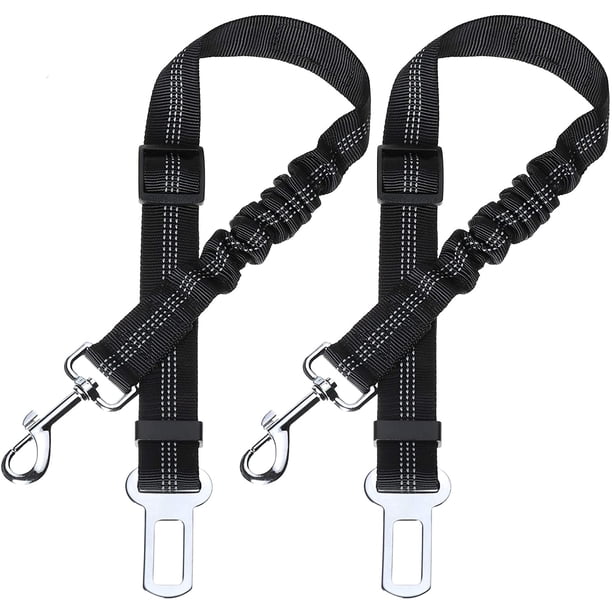 Arnés de transporte elástico de nailon de 2 piezas para perros, correa ajustable con función de absorción de impactos y mosquetón para perros y gatos (negro)