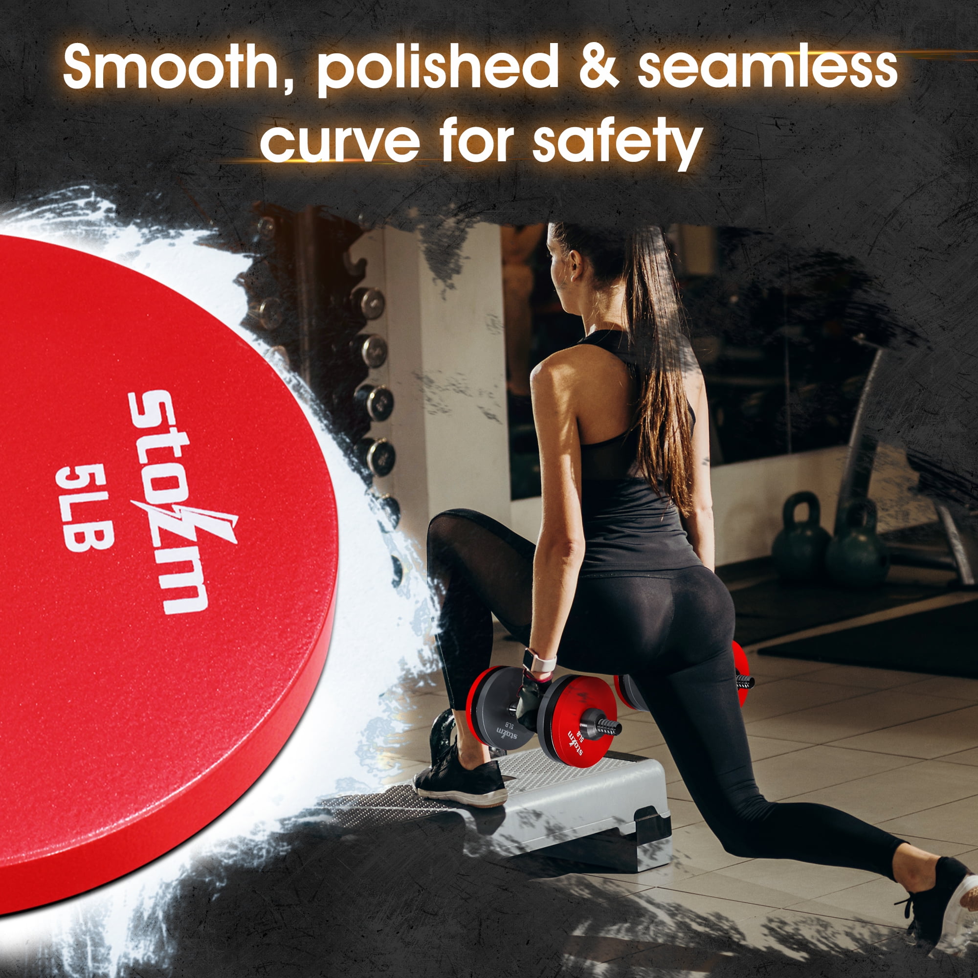 STOZM Solid Steel Weight Training Plates 1 Inch, 12 x 5 lbs. Set (Red)