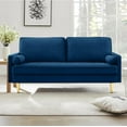 thumbnail image 2 of Velvet Loveseat Sofa, 66.9'' Mid Century Modern Small Love Seat with 2 Pillows & Golden Legs Comfy Couch for Living Room, Upholstered 2-Seater Sofa for Small Apartment (Navy), 2 of 6