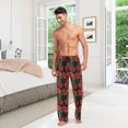 thumbnail image 2 of Men's Pajama Pants with Pockets Sleepwear Lounge Pants Stretch Casual Red Poppies Flowers Black, 2 of 6