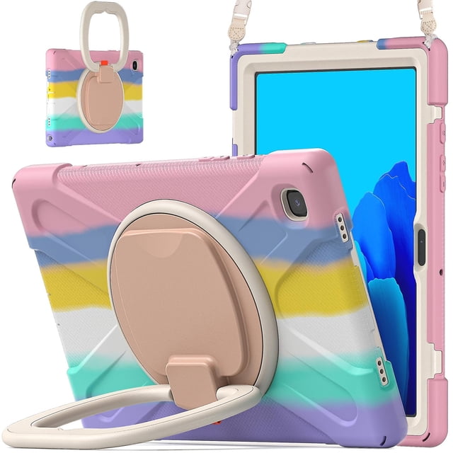 Funda colorida para Samsung Tab A7 de 10,4 pulgadas T500 con correa para el hombro, soporte de anillo ajustable grande y protección contra golpes.