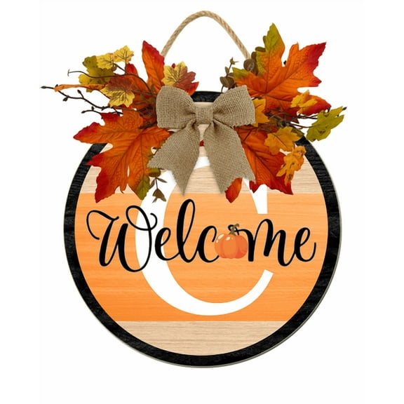 Kurmntregon Fall Front Door Welcome Sign Last Name/Initial Fall Wreath Alphabet C Monogram Wall Pumpkin Hanger Personalized Letters Home Farmhouse Rustic Thanksgiving Holiday Decoration Round 11"