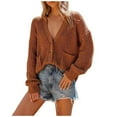thumbnail image 1 of Moda mujer Casual manga larga cuello en V sólido señoras tejido suéter Tops Fridja  fksj2599, 1 of 6
