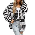 thumbnail image 2 of Ndbuld Womens Cardigan European and American Casual Loose Striped Sweater Cardigan Fall and Winter New Sweater Jacket,Black,M, 2 of 5