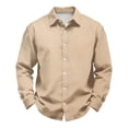 thumbnail image 4 of WULMLEO Men's Cotton Linen Button Down Shirts Long Sleeve Casual Summer Beach Tops Khaki Polyester, 4 of 5