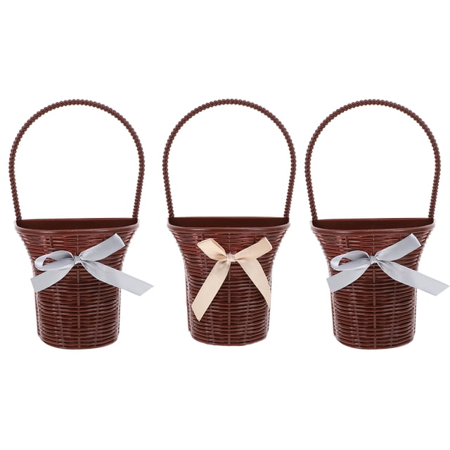 Weiweiguan 3Pcs Hanging Flower Baskets Imitation Rattan Woven Planter Wall Decoration