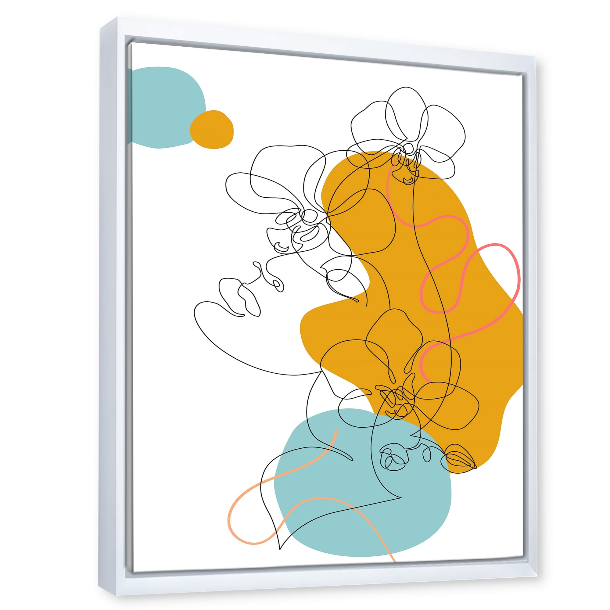 Designart 'Beautiful Woman Portrait With One Line Drawing' Modern Framed Canvas Wall Art Print