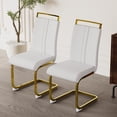 thumbnail image 4 of 2 Pieces Dinner Chairs, PU Dinning Chairs with High Backrest and Upholstered Cushion Seat, Modern Dining Table Chairs with C-shaped Tube Legs, White+Gold, 4 of 9