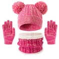 thumbnail image 3 of Sentuca Kids Winter Hat Gloves Scarf Set, Bear Ear Knit Beanie Hat Neck Warmer Gloves Boys Girls Warm Cold Weather Outdoor Accessories Size 3-12Y, 3 of 6