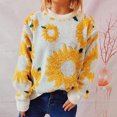 thumbnail image 4 of TFEOQRY Pullover Sweater for Women Sunflower Printed Jacquard Knitwear Long Sleeved Round Neck Sweater Top Yellow, 4 of 9