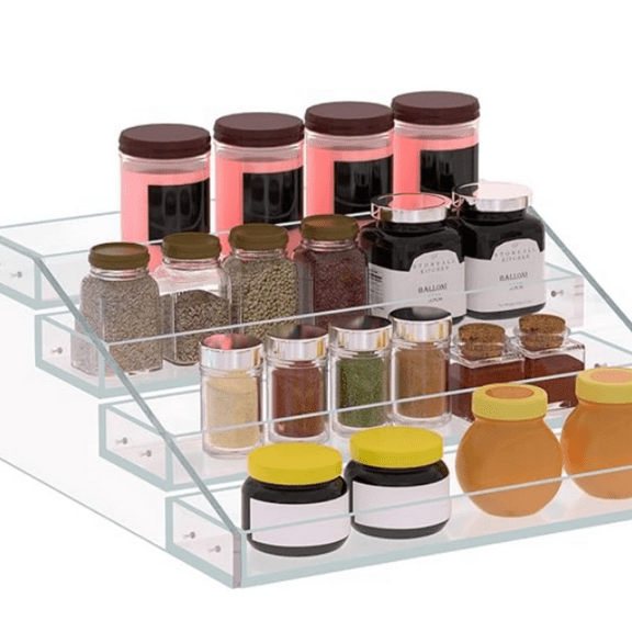 Widen Tiered Spice Rack, Seasoning Organizer, Clear Acrylic Vertical Shelves Can Organizer for Countertop, Cabinet, Pantry, Kitchen Organization and Storage - 4 Tier