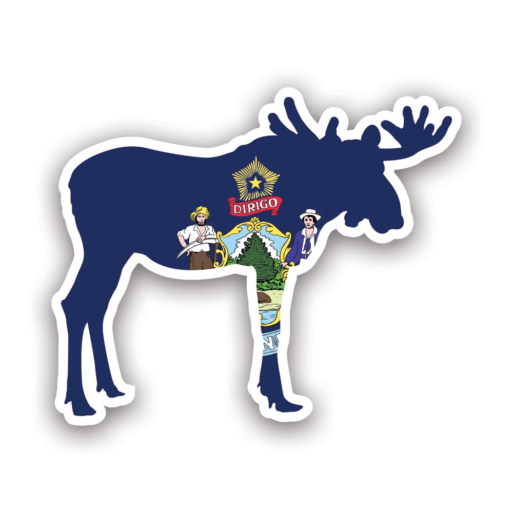 Maine Moose Shaped Flag Sticker Decal Self Adhesive Vinyl Weatherproof Made in USA v2 me