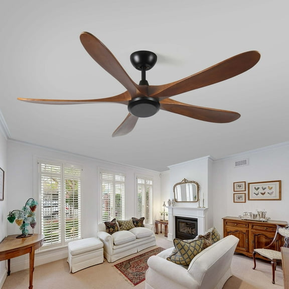 Miniyam 62 inch Wood Ceiling Fan with No Light with Remote Control, Low Profile Ceiling Fan without Light,Noiseless Reversible DC Motor with Timer