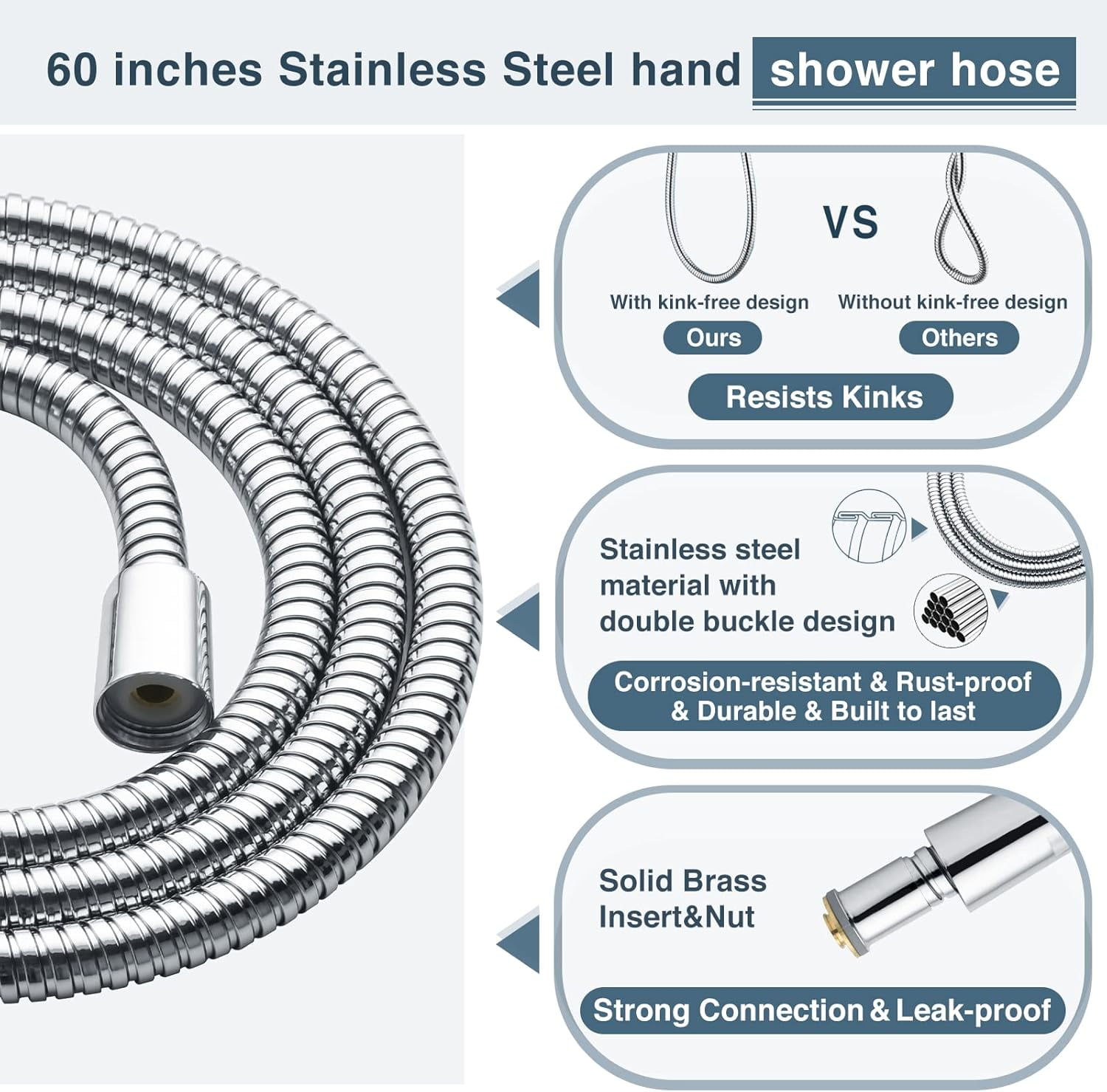 COOKEY Dual Shower Head with Handheld Combo,Detachable High Pressure Rain Shower Head with 60" Stainless Steel Hose,Chrome