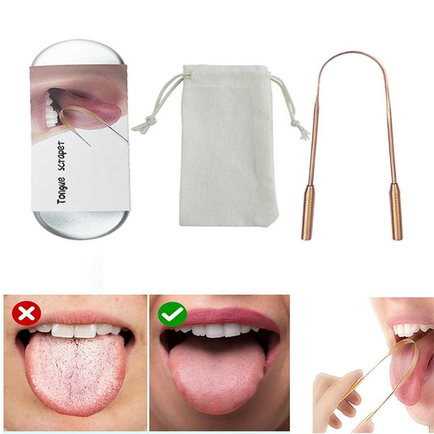 Rascador de lengua en forma de U de cobre puro, limpiador de espuma de lengua para adultos para eliminar el mal aliento, artefacto de espuma de lengua con caja de almacenamiento, bolsa de almacenamie JAMW Sencillez