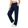 thumbnail image 2 of Women Elastic High Waist Straight Leg Sweatpants Soft Loose Casual Long Trousers with Side Pockets Solid Color Fall Lounge Walking Pants, 2 of 7