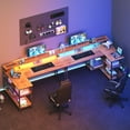 thumbnail image 6 of 48 inch Reversible L Shaped Gaming Desk with LED Lights & Power Outlet, Corner Computer Desk with Storage Shelves & CPU Stand, Home Office Desk with Monitor Shelf, Modern Writing Table, Vintage, 6 of 9