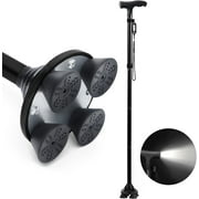 MoonSun Foldable Walking Cane, T Handle Portable Adjustable Folding Canes for Men Women Home, 360 Pivoting Quad Rubber Base
