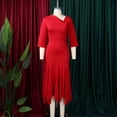 thumbnail image 4 of AURA Plus Size Asymmetrical Neck Bodycon Midi Dress High Waist Fishtail Hem 3 4 Sleeve Elegant Office Dress, 4 of 10