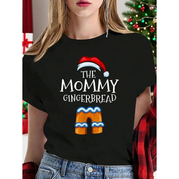 Merry Christmas Women's T-Shirt Mommy Gingerbread Family Matching Group Christmas Gift T-Shirt