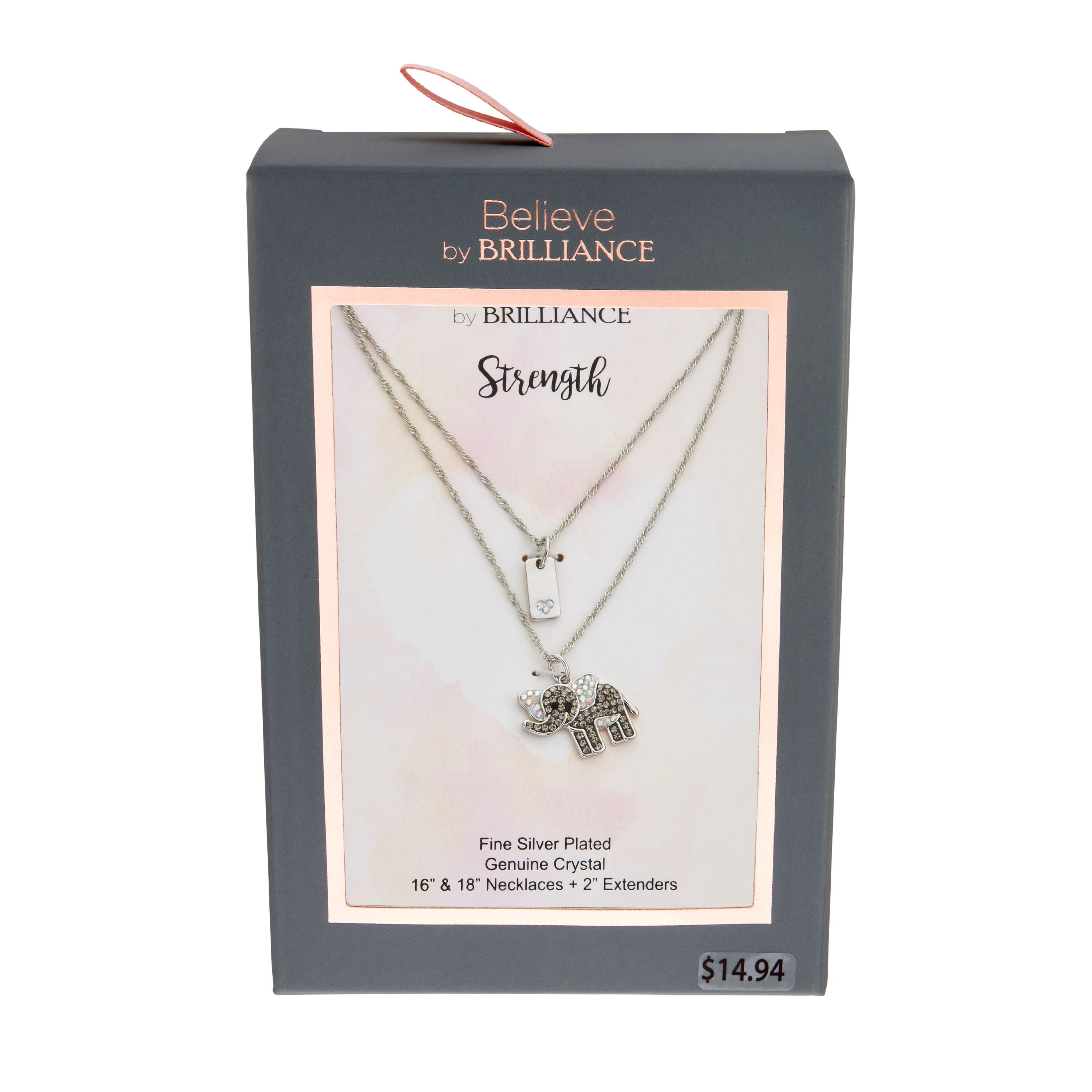 Believe by Brilliance Fine Silver Plated Crystal Tag Drop and Elephant Necklace Set
