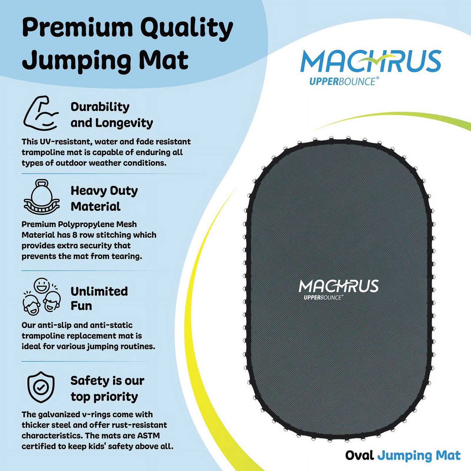 Machrus Upper Bounce Trampoline Replacement Mat with 96 V-Rings - Jumping Mat Compatible with 16X14 ft Oval Frame & 5.5" Springs - Ultra Durable PP Mat with High Elasticity - UV & Water Resistant