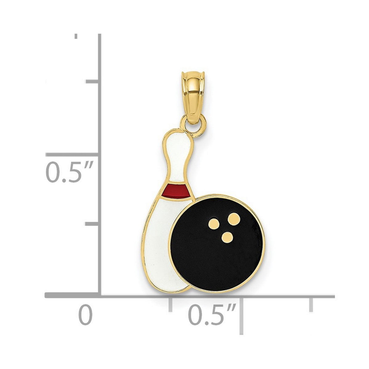 11.9mm 10k Solid Yellow Gold Enamel Bowling Ball and Pin Charm Brooches and Pin for Women - .8 Grams