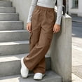thumbnail image 6 of SGFCWSX Girls Cargo Pants, Wide Leg Elastic Waist Loose Fit Trousers with Pockets for Daily Street Style Brown Size 10, 6 of 8