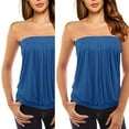 thumbnail image 2 of TRUBKH Tube Tops for Women Strapless Crop Tops Going Out Tops Long Tank Tops for Women Solid Casual Wrapped Chest Loose Sleeveless Top Blouse Tank Top for Women Blue S, 2 of 9