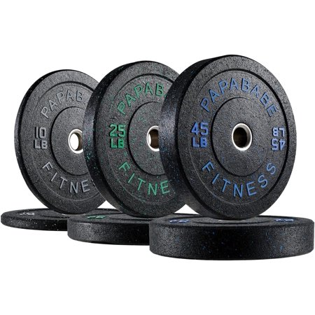 papababe Bumper Plates, High-Bounce Olympic Weight Plates with Colored Fleck-Rubber Weights Plates for Weight Lifting and Strength Training (160 lb set)