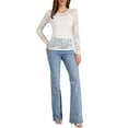 thumbnail image 2 of INSPIRAR CHIC Blusas de Encaje Floral Semitransparentes de Manga Larga con Volantes para Mujeres L Blanco Marfil, 2 of 6