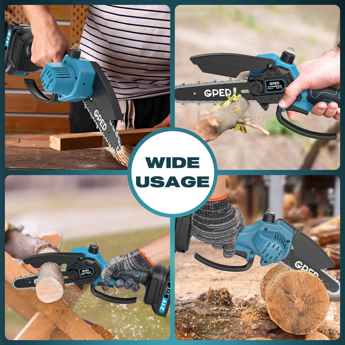 GPED 6 Inch Mini Chainsaw Cordless with 2 Batteries, Automatic Oiler Portable Electric Chain Saw, Hand Saw for Wood/Trees Cutting, Household and Garden, Father's Day Gift for Men Dad Husband, Blue