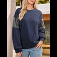 thumbnail image 4 of Sudadera Informal de Gran Tamaño para Mujer, Cuello Redondo, Bloques de Color, Holgada, Tipo Jersey. Azul Marino XXL, 4 of 8