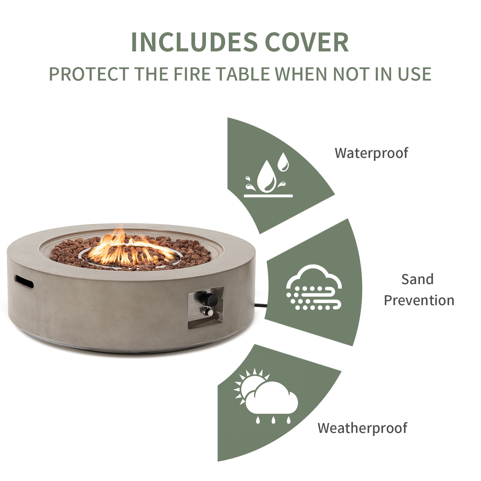 VENTOPYR Outdoor 41-inch Propane Concrete Fire Pit Coffee Table
