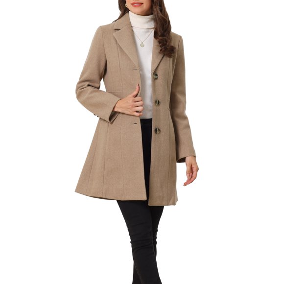INSPIRE CHIC Women's Elegant Single Breasted Notched Lapel Long Sleeve Peacoats Dark Beige 2XL