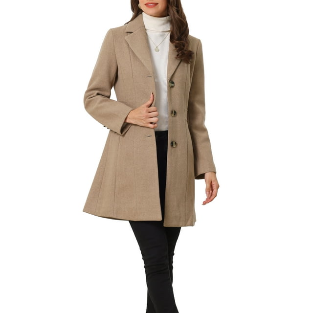 INSPIRE CHIC Manteaux pour Femmes Élégants à Simple Boutonnage à Revers Cranté à Manches Longues Cabans Beige Foncé TP