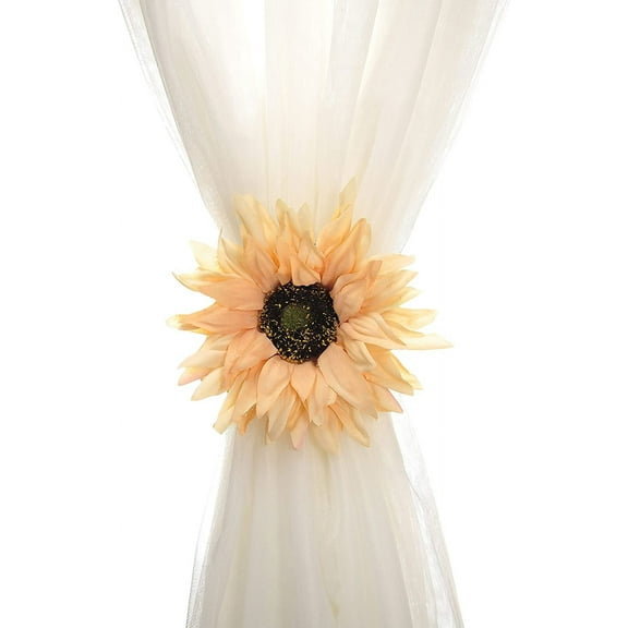 Monebena 2 Pcs of Rustic Big Diameter 7.08inch Artificial Sunflower Curtain Clips Curtain Tiebacks Accessory Curtain Holder Curtain Holdbacks for Home Office Decoration,Light Yellow