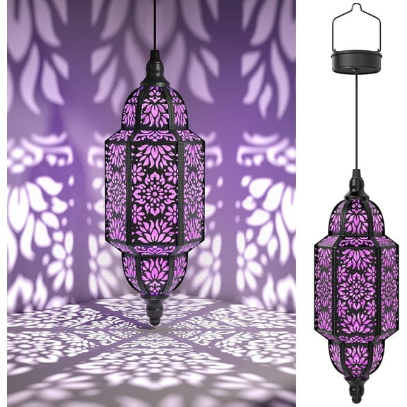 Hanging Solar Lights Outdoor Garden Decorative Solar Lantern Waterproof Metal Moroccan Outdoor Decorations for Patio Pathway Yard Porch Backyard Garden Decor